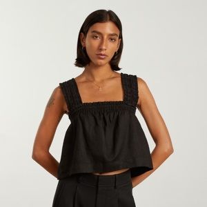 Everlane Smocked Linen Cami XS in Black Linen